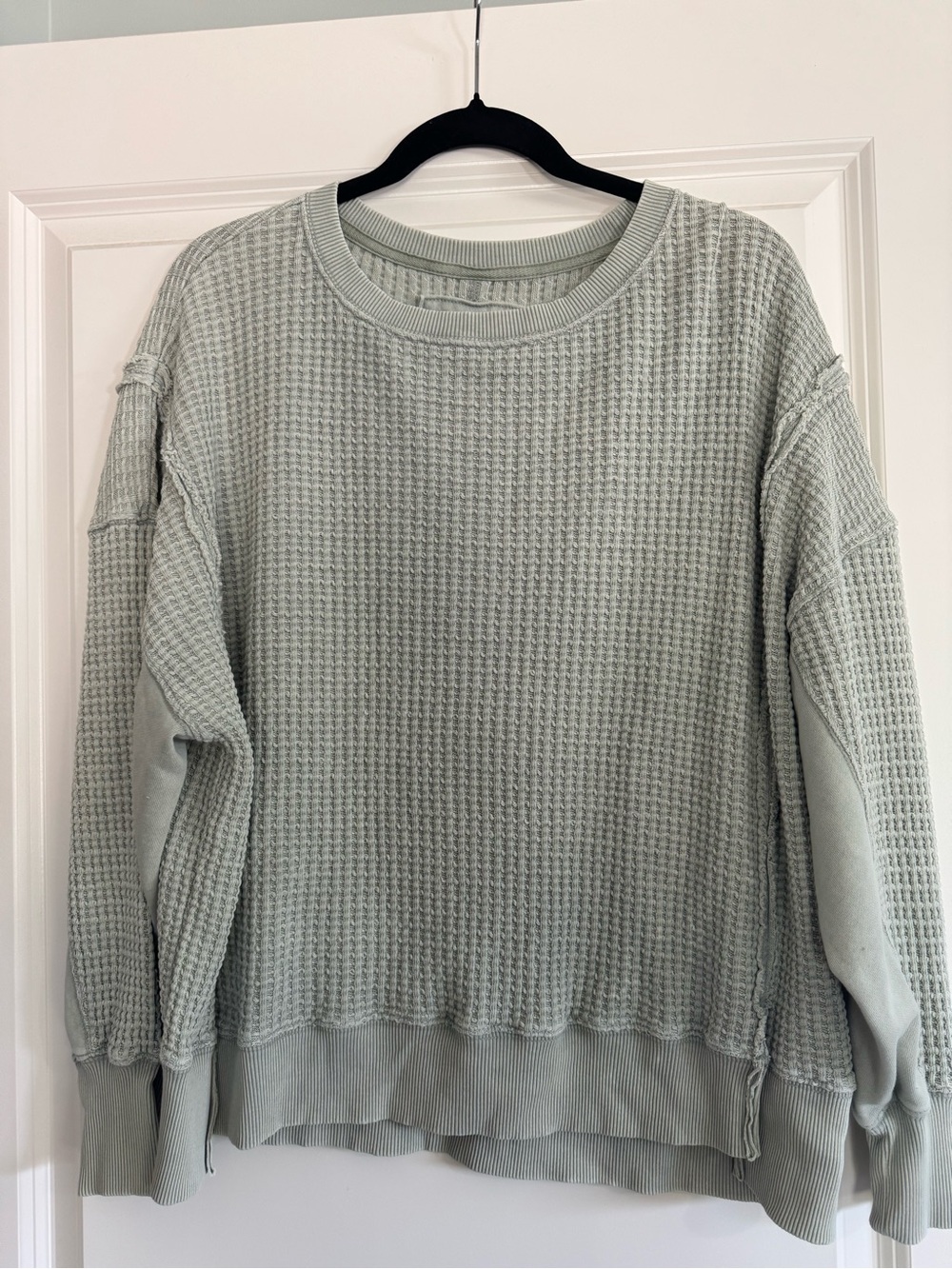 Aerie Big Hug Waffle Crew Neck Oversized Crewneck Sweatshirt size XXS